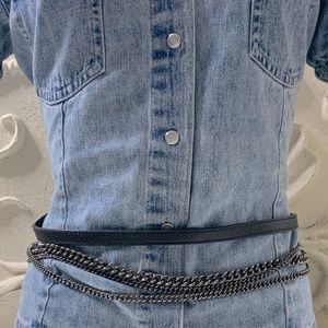 Leather and Gunmetal Chain Link Belt